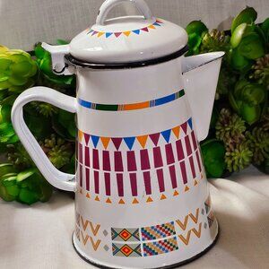Colorful Fiesta Flag Al-Sahah White Enamel-coated coffee pot rust-proof Teapot